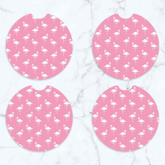 Pink Flamingos Car Coasters- Set of 2