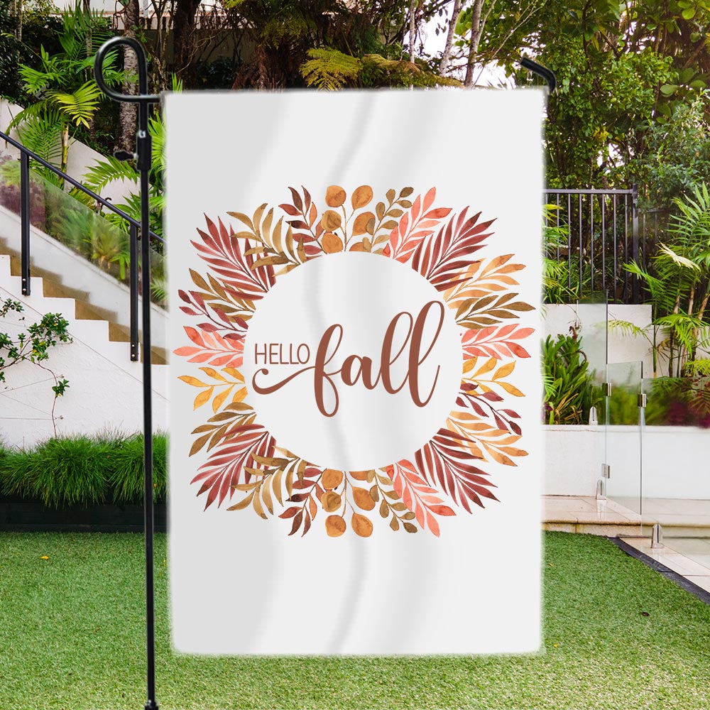 Hello Fall Wreath Garden Flag