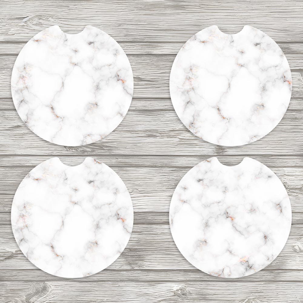 White Marble Patterned Car Coasters- Set of 2