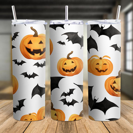 Pumpkins and Bats Skinny Tumbler