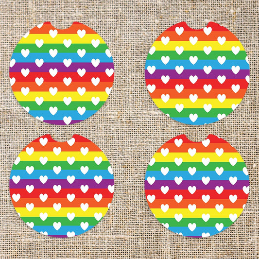 Pride Heart and Rainbows Car Coasters- Set of 2