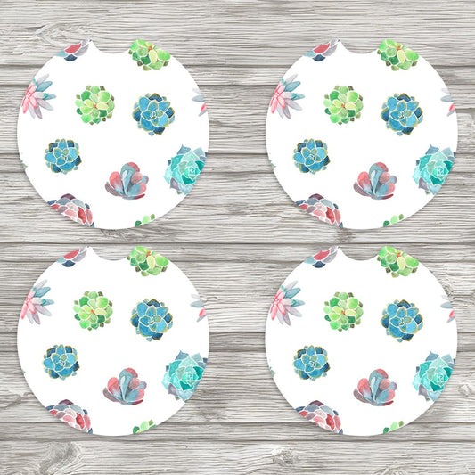 Cute Succulents Car Coasters- Set of 2