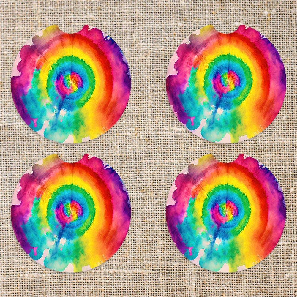 Watercolor Tie Dye Car Coasters- Set of 2