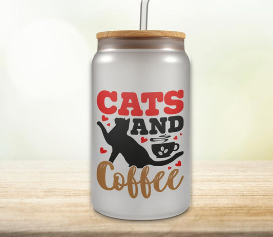 Cats and Coffee 18oz Glass Can