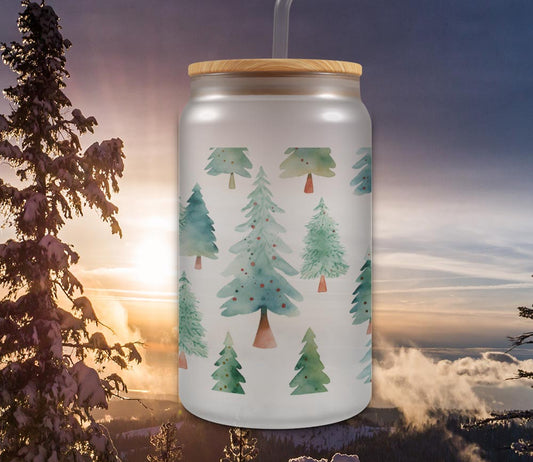 Christmas Trees 18oz Glass Can