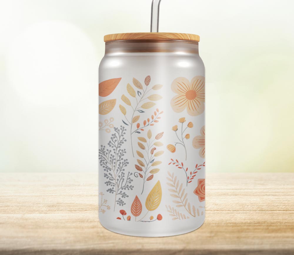 Autumn Flowers 18oz Glass Can