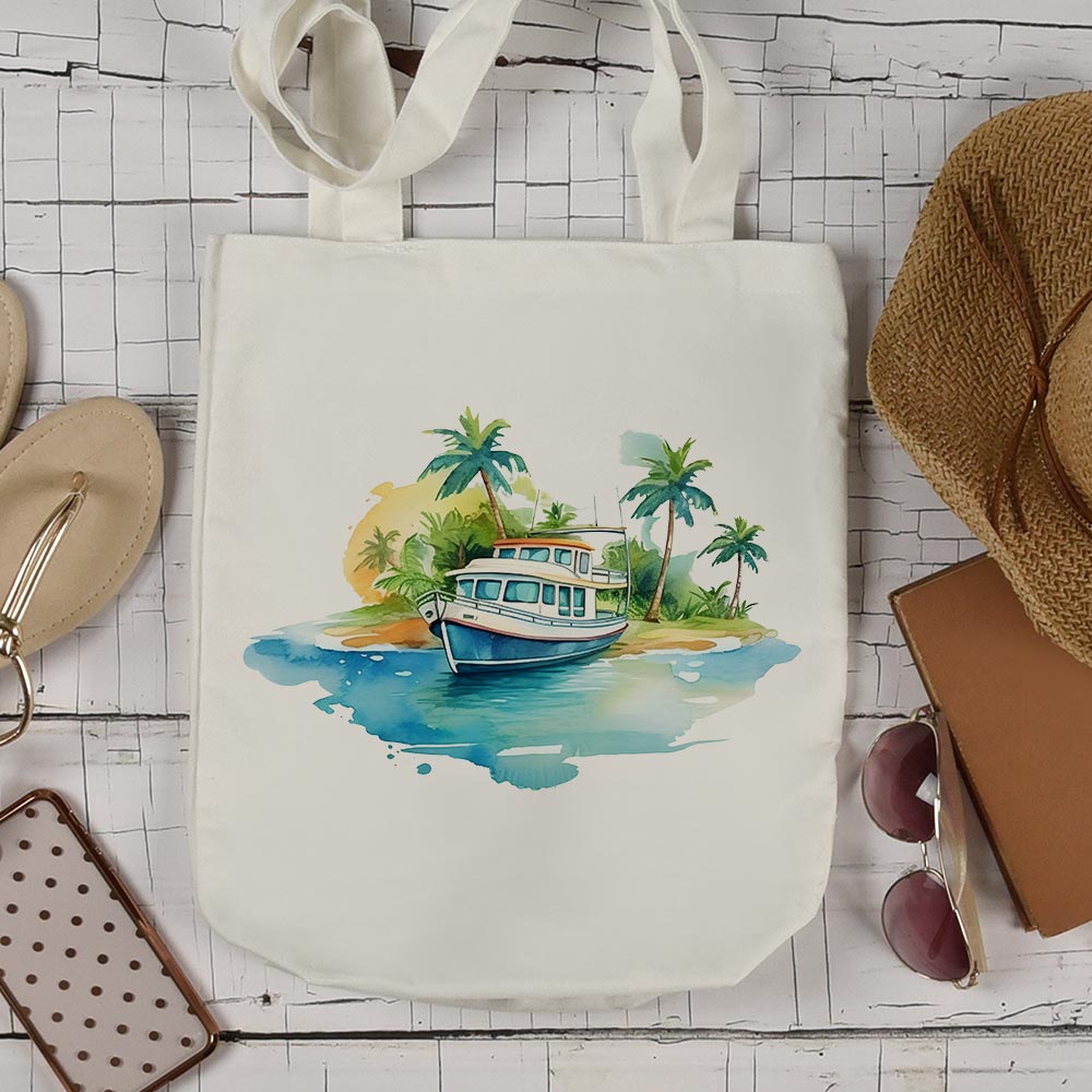 Beach Boat Scene - Tote Bag