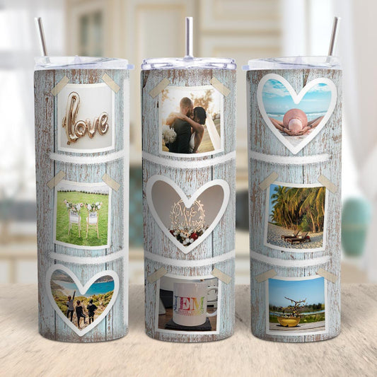 9 Photos Tic-Tac-Toe Heart Skinny Tumbler