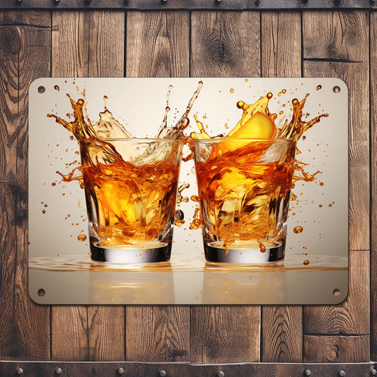 Whiskey Glasses Metal Sign