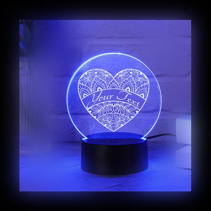 Heart Monogram Color LED Acrylic Light with Remote