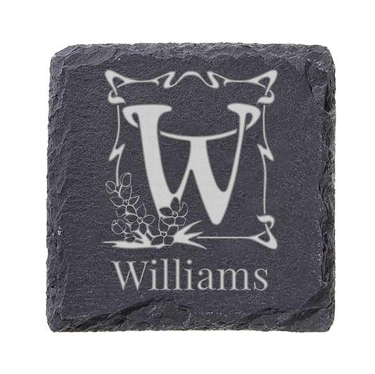 Floral Monogram Slate Coaster