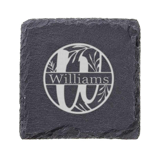 Inline Circle Monogram Slate Coaster